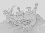  animal_genitalia ball claws cock_ring crest dragon erection feral forge_(artist) frill greyscale horn long_neck lying male membranous_wings monochrome on_back penis pinup pose quadruped scalie sheath solo tapering_penis treasure wings 