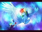  blue_feathers blue_fur cosmic_view equine feathered_wings feathers female feral flying friendship_is_magic fur hair hooves horse loukaina mammal multicolored_hair my_little_pony nude pegasus pink_eyes pony rainbow_dash_(mlp) rainbow_hair smile solo wings 