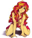  5_fingers bare_shoulders big_breasts blonde_hair breasts clothing equestria_girls equine eyelashes female green_eyes hair horse human long_hair looking_at_viewer mammal my_little_pony nipples panties pepooni pinecooch pony red_hair simple_background smile solo sunset_shimmer sunset_shimmer_(eg) underwear white_background 