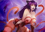  ahri animal_ears breasts detached_sleeves fox_ears fox_tail kaze_no_gyouja korean_clothes large_breasts league_of_legends lips long_hair multiple_tails nipples open_mouth pubic_hair purple_hair pussy_juice resized solo tail tentacle_sex tentacles vaginal whisker_markings yellow_eyes 