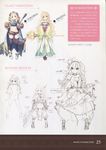  absurdres aquaplus blonde_hair cape character_sheet concept_art dress dungeon_travelers_2 erthuricia_vitor_de_ritzhevin green_eyes hair_ornament highres kokonoka lineart long_hair looking_at_viewer midriff multiple_views scan shorts simple_background smile staff standing translation_request weapon 