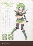  absurdres aquaplus black_legwear boots character_sheet concept_art dungeon_travelers_2 elbow_gloves fingerless_gloves glasses gloves green_eyes green_hair highres jacket knee_boots long_hair looking_at_viewer miniskirt monica_macy multiple_views open_mouth scan simple_background skirt smile standing sumaki_shungo translation_request 