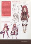  absurdres alisia_heart aquaplus axe bare_shoulders blue_eyes boots cape character_sheet concept_art dungeon_travelers_2 hair_ornament highres holding kawata_hisashi knee_boots long_hair looking_at_viewer multiple_views open_mouth pleated_skirt red_eyes red_hair scan shield simple_background skirt smile standing sword thighhighs translation_request weapon white_legwear 