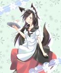  alternate_costume animal_ears aranagi_(arng_4401) blush breasts brooch brown_hair cup dress embarrassed enmaided fang imaizumi_kagerou jewelry long_sleeves maid maid_headdress medium_breasts open_mouth red_eyes solo tail tea teacup touhou wide_sleeves wolf_ears wolf_tail 