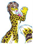  anthro feline gard3r leopard looking_at_viewer looking_back male mammal nude simple_background smile solo standing white_background 