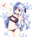  :3 absurdres ass_visible_through_thighs bell bell_choker black_bra black_panties blue_eyes blue_hair bow bra breasts cat_cutout cat_ear_panties cat_lingerie choker cleavage_cutout cowboy_shot fang frilled_bra frills hair_bow heart heart-shaped_pupils highres jingle_bell leaning_to_the_side long_hair looking_at_viewer m1_(zhan_jian_shao_nyu) medium_breasts meme_attire multicolored_hair panties paw_pose paw_print siwi solo symbol-shaped_pupils thigh_gap underwear underwear_only very_long_hair white_hair zhan_jian_shao_nyu 