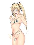  black_ribbon blonde_hair blue_eyes blush breasts dead_or_alive dead_or_alive_xtreme embarrassed hair_ribbon long_hair marie_rose navel open_mouth pussy ribbon small_breasts solo twintails venus_bikini wardrobe_malfunction zetxsuna 