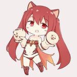  :3 :d animal_ears bad_id bad_twitter_id blush cerberus_(shingeki_no_bahamut) chibi dog_ears fang gold_trim granblue_fantasy hand_puppet highres kneehighs long_hair open_mouth panties puppet red_eyes red_hair red_legwear red_panties seedflare shingeki_no_bahamut silver_background smile solo twintails underwear very_long_hair white_background 