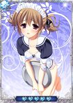  black_ribbon bra brown_eyes brown_hair card_(medium) collarbone grisaia_(series) grisaia_no_kajitsu hair_ribbon irisu_makina looking_at_viewer maid maid_headdress open_mouth ribbon short_hair solo underwear white_bra 