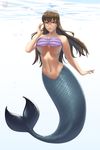  2016 big_breasts blue_skin bra breasts brown_eyes brown_hair clothing eyewear female glasses hair hi_res jewelry lips long_hair looking_at_viewer lvl marine merfolk navel necklace smile solo underwater underwear water 