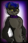  anthro canine collar gard3r looking_at_viewer male mammal navel simple_background smile solo wolf 