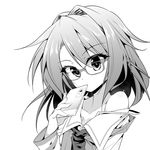 cellphone collarbone glasses greyscale hachi_(chihagura) long_sleeves looking_at_viewer monochrome off_shoulder phone solo strap_slip touhou upper_body usami_sumireko 