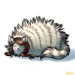 2016 baoh brown_hair cat eyes_closed feline female feral fur hair mammal poof ratte shadow signature simple_background sleeping solo striped_fur stripes white_background 