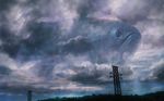  building cable cloud cloudy_sky commentary_request fish flying flying_fish kakotomirai no_humans original outdoors oversized_animal power_lines scenery sky surreal 