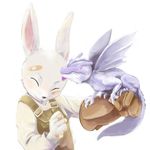  bandage clothing dragon falconer gloves lagomorph licking mammal manmosu_marimo rabbit reptile scalie smile tongue tongue_out wings 