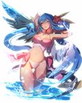  armpits bikini blue_hair breasts dizzy flower guilty_gear hair_flower hair_ornament large_breasts long_hair looking_at_viewer one_eye_closed oro_(sumakaita) pink_bikini red_eyes ribbon smile solo swimsuit tail twintails water wings 