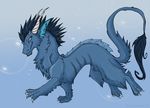  2010 blue_(character) blue_fur bubble dragon fin fur furred_dragon horn male paddle quad_horns sea_dragon_(species) simple_background stripes twistedpherret_(artist) 