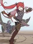  berka_(fire_emblem_if) dragon fire_emblem fire_emblem_if gloves hair_ribbon long_hair luna_(fire_emblem_if) multiple_girls red_eyes red_hair ribbon sword twintails weapon wyvern zo_ku_naga 