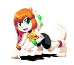  2016 all_fours alpha_channel anklet anthro bracelet canine clothed clothing cream_fur dog female freedom_planet freedom_planet_2 fur goshaag green_eyes hair jewelry mammal milla_basset open_mouth orange_hair simple_background solo transparent_background video_games 