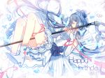  blue_hair headphones highres long_hair luo_tianyi luppykiy solo vocaloid vocanese 