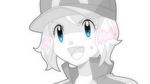  baseball_cap blush cosplay hat open_mouth pokemon pokemon_(anime) pokemon_xy_(anime) satoshi_(pokemon) satoshi_(pokemon)_(cosplay) serena_(pokemon) short_hair smile solo watanabegenn white_background 
