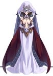  breasts cape cleavage cleavage_cutout crown dress elbow_gloves full_body gem gloves green_hair imanaka_koutarou jewelry large_breasts pointy_ears purple_eyes rune_lord short_hair solo standing transparent_background 