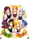  :d alternate_costume anko_(gochiusa) black_hair blonde_hair blue_eyes blue_hair brown_hair bunny collarbone dirndl german_clothes gochuumon_wa_usagi_desu_ka? green_eyes green_ribbon hair_ribbon highres hoto_cocoa kafuu_chino kirima_sharo koi_(koisan) latte_art long_hair looking_at_viewer maid mary_janes matching_outfit multiple_girls no_socks open_mouth orange_hair plant purple_eyes purple_ribbon red_ribbon ribbon shoes short_hair sitting smile striped striped_ribbon tedeza_rize tippy_(gochiusa) tray ujimatsu_chiya vines wild_geese yellow_ribbon 