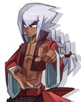  bad_id bad_pixiv_id braid dark_skin dark_skinned_male disgaea highres japanese_clothes long_hair male_brawler_(disgaea) male_focus pepe_(723184) shirtless simple_background solo white_background white_hair 