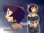  artist_request azumanga_daiou belt black_shorts brown_eyes brown_hair choker cosplay final_fantasy final_fantasy_x final_fantasy_x-2 jewelry kagura_(azumanga_daiou) necklace paine_(ff10) paine_(ff10)_(cosplay) parody portmanteau short_hair shorts solo trait_connection zoom_layer 