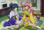  galaxy_angel green_eyes highres japanese_clothes karasuma_chitose kimono megami milfeulle_sakuraba pink_hair tabi wink 