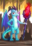  anthro dragon female friendship_is_magic horn looking_at_viewer membranous_wings my_little_pony mysticalpha princess_ember_(mlp) red_eyes smile solo staff standing wings 