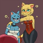  anthro bare_shoulders blush breasts cartoon_network cleavage clothed clothing collar drunk duo female green_eyes grey_eyes katia_managan looking_at_viewer m0n1e nicole_watterson prequel smile the_amazing_world_of_gumball the_elder_scrolls video_games wide_hips 