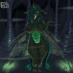  2016 anthro big_breasts breasts cave changeling dickgirl friendship_is_magic horn intersex inverted_nipples kevinsano my_little_pony nipples queen_chrysalis_(mlp) sharp_teeth solo teeth tongue tongue_out wings 