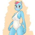  anthro bare_shoulders blue_eyes blush breasts cartoon_network cat clothed clothing feline female m0n1e mammal nicole_watterson smile solo swimsuit the_amazing_world_of_gumball wide_hips 