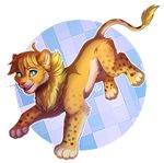  2016 blonde_hair blue_eyes feline feral fur hair hindpaw ketty-leopardess lion looking_at_viewer male mammal nude open_mouth paws simple_background smile solo spots spotted_fur tan_fur teeth tongue whiskers 