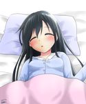  2016 achilles alternate_costume artist_name asashio_(kantai_collection) bed_sheet black_hair commentary_request dated highres kantai_collection long_hair lying md5_mismatch on_back pajamas parted_lips pillow sleeping solo under_covers 