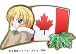  1girl blonde_hair blue_eyes canada canadian_flag flag leaves murakami_senami 