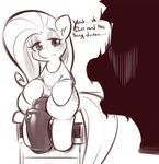  0r0ch1 2016 animal_genitalia animal_penis blush clothed clothing cutie_mark dialogue dickgirl duo english_text equine equine_penis feral fluttershy_(mlp) friendship_is_magic hair half-closed_eyes hge_penis hooves horse intersex long_hair mammal monochrome my_little_pony penis pony sitting solo_focus text vein 