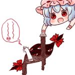  batta_(ijigen_debris) blue_hair blush chibi elbow_gloves food gap gloves hat mob_cap multiple_girls nattou open_mouth pouring remilia_scarlet short_sleeves simple_background touhou white_gloves wrist_cuffs yakumo_yukari 