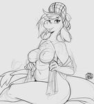  anthro anthrofied avante92 breasts clothed clothing disney female hair hat hi_res loch_ness_monster marine monochrome nessie nipples scalie simple_background sitting sketch smile solo teeth the_ballad_of_nessie thick_thighs topless undressing white_background wide_hips 