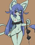  1girl amboynav2 black_panties blush cat female furry long_hair looking_at_viewer milking navel panties panty_pull purple_hair pussy_juice removed_bra simple_background solo tagme underwear upper_body 