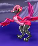  avian bird cloud feathers feet fur girly hair male mountain notnoponyatall open_mouth pink_feathers pink_fur pink_hair rubber solo star wide_hips wings yellow_eyes 