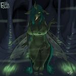  2016 anthro big_breasts breasts cave changeling dickgirl friendship_is_magic horn intersex kevinsano my_little_pony queen_chrysalis_(mlp) sharp_teeth solo teeth tongue tongue_out wings 
