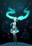  aqua_hair closed_eyes crying detached_sleeves hatsune_miku headphones highres karpin long_hair skirt sleeves_past_wrists solo thighhighs tiptoes twintails vocaloid zettai_ryouiki 