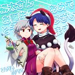  :d =_= =v= animal_ears artist_self-insert blue_eyes blush boots bow bowtie brooch carrying closed_eyes commentary_request doremy_sweet dress hat heart holding jacket jewelry kishin_sagume multiple_girls nightcap open_mouth pom_pom_(clothes) princess_carry red_eyes shikushiku_(amamori_weekly) short_dress silver_hair smile tail tapir_ears tapir_tail touhou translation_request water_drop wings 