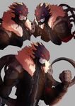  angry anthro armor beelzemon clothed clothing fangs hornedfreak looking_at_viewer male multiple_images open_mouth simple_background solo teeth 