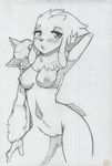  2016 anthro areola armpits blush breasts caprine female fur hair hi_res kindred_(lol) lamb_(lol) league_of_legends long_ears looking_at_viewer mammal mask monochrome navel nipples nude open_mouth pussy roadiesky sheep simple_background sketch solo spirit teeth tongue tuft video_games white_background 