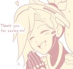  ^_^ bangs blush bodysuit closed_eyes comic downscaled english face fingers_together heart long_hair md5_mismatch mechanical_halo mercy_(overwatch) monochrome open_mouth overwatch ponytail resized sally_(luna-arts) smile solo sparkle spoken_heart 