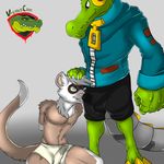 bulge clothed clothing crocodile crocodilian crotch_sniffing erection erection_under_clothes ferret hand_on_head hands_behind_back kneeling latch lethal_league licking male male/male mammal mustelid reptile scalie standing tongue tongue_out underwear viciouscroc wet_spot 