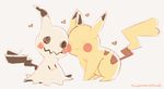  &lt;3 2016 ambiguous_gender blush dipstick_tail female kiwipancakes mimikkyu multicolored_tail nintendo nuzzling pikachu pok&eacute;mon red_cheeks rosy_cheeks simple_background tailwag video_games white_background yellow_body 